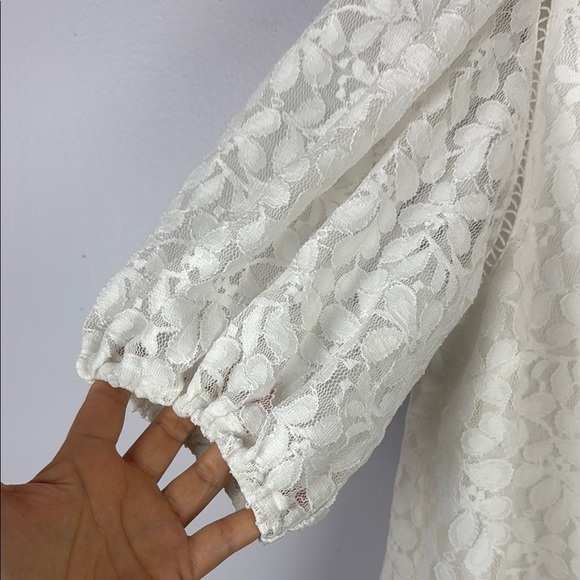 Laundry By Shelli Segal White Lace Puff Sleeve Blouse Size Large - Picture 5 of 9